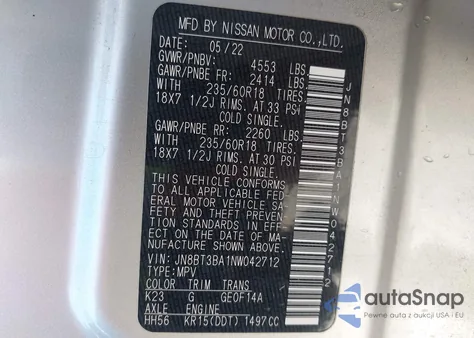 2022 Nissan Rogue Sv Fwd из США, поврежденный, VIN JN8BT3BA1NW042712